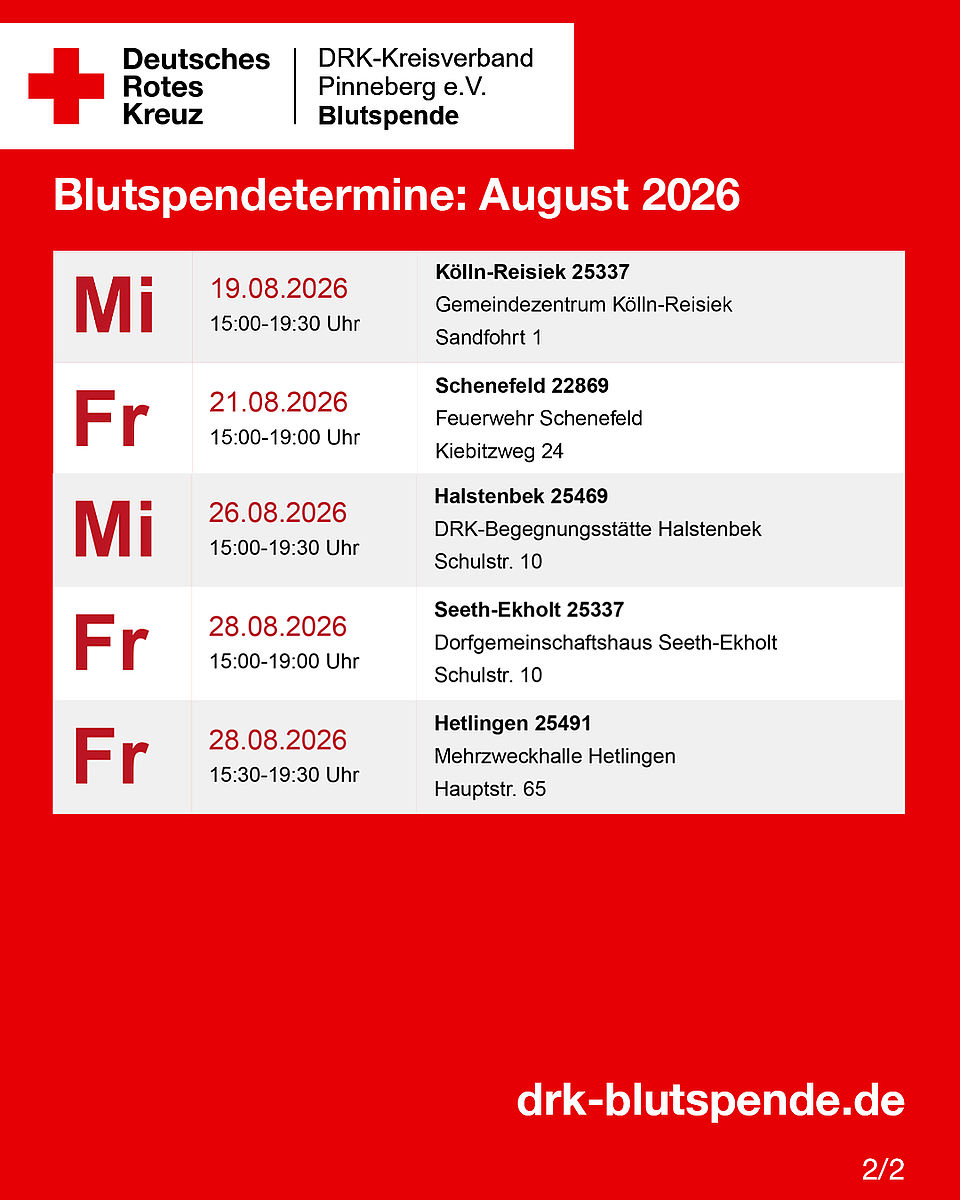 Blutspendetermine im August 2026