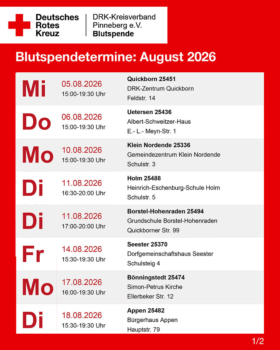 Blutspendetermine im August 2026